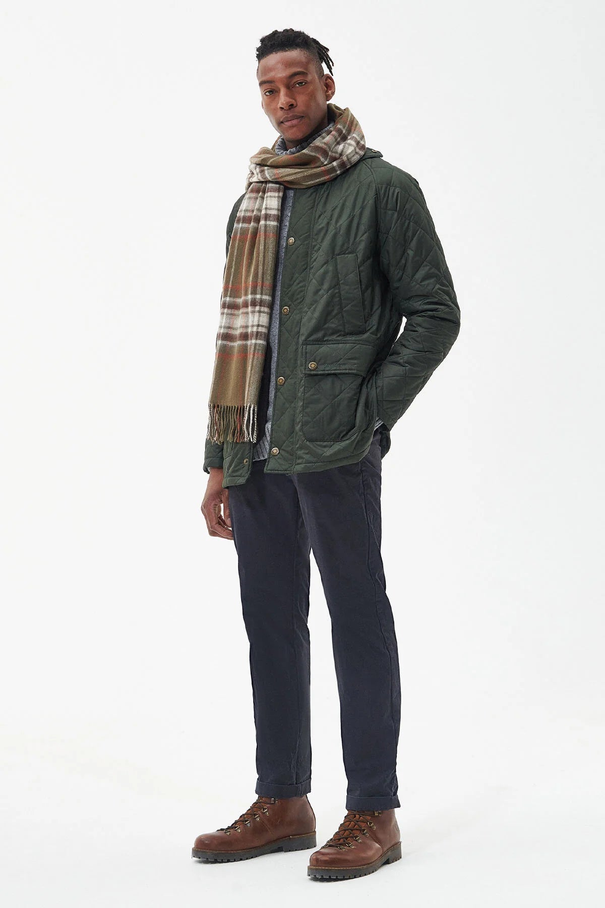 Torridon Check Scarf - OLIVE/WARM GINGER