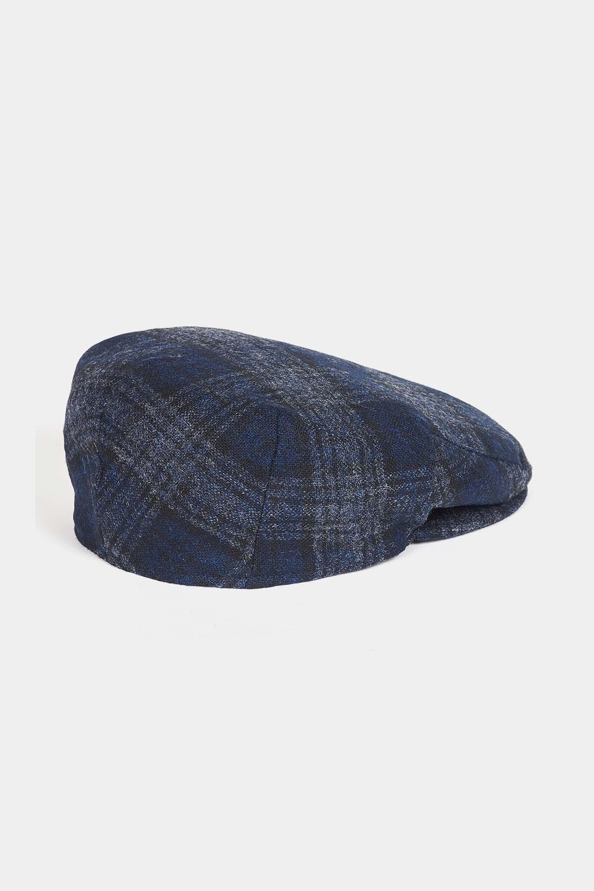 Waxed Cotton Flat Cap - NAVY TARTAN