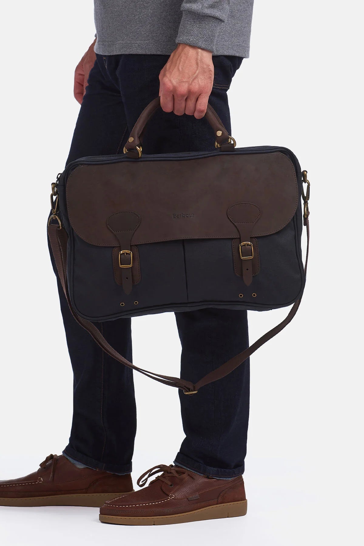 Wax Leather Briefcase - NAVY