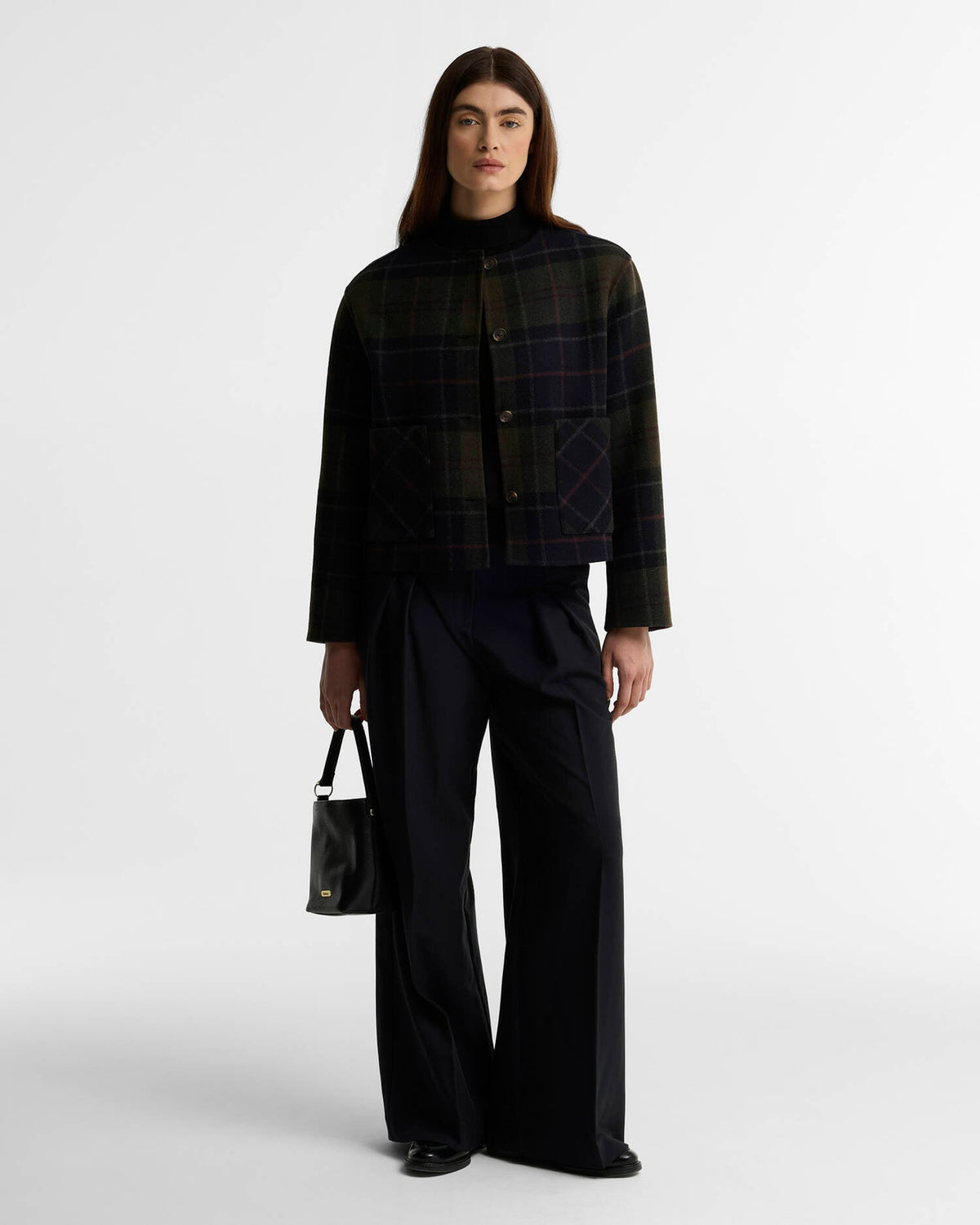 Marlow Tartan Wool Collarless Jacket