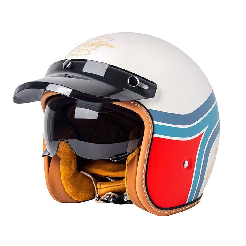 Retro open-face motorcycle helmet with sun visor-H36