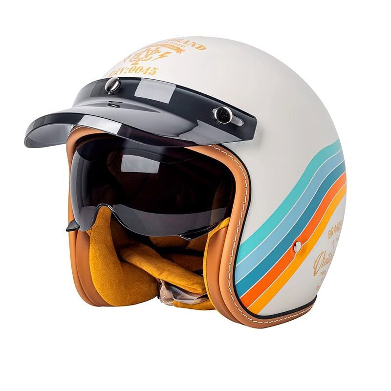 Retro open-face motorcycle helmet with sun visor-H36