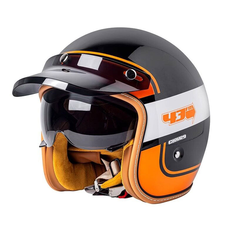 Retro open-face motorcycle helmet with sun visor-H36