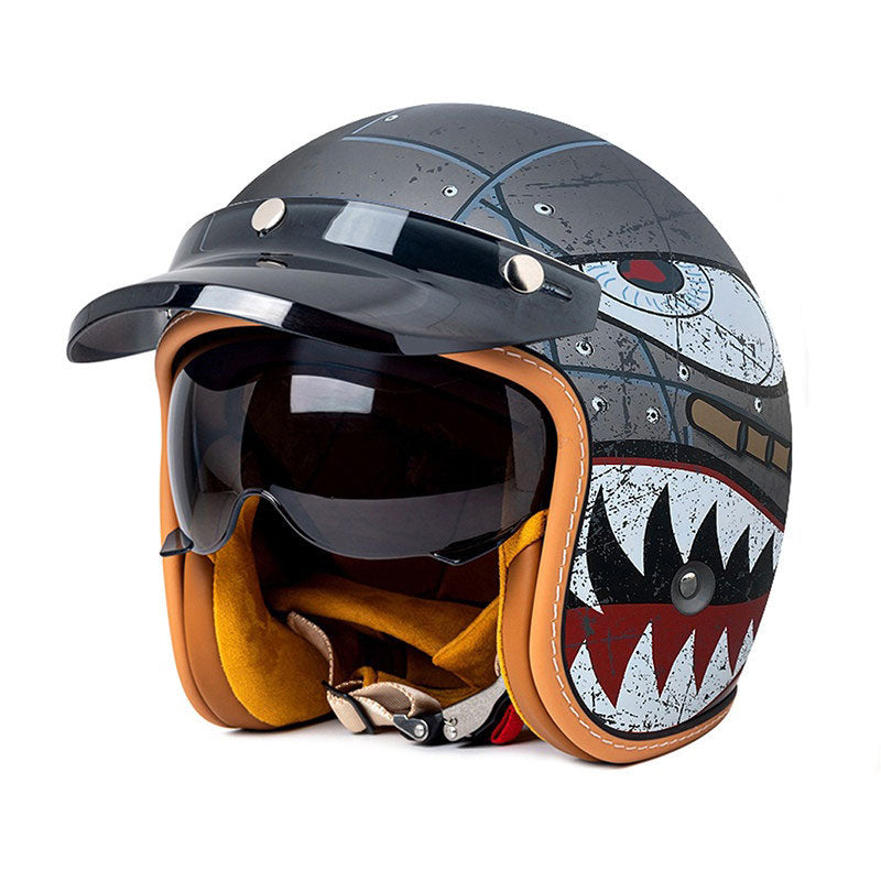 Retro open-face motorcycle helmet with sun visor-H36