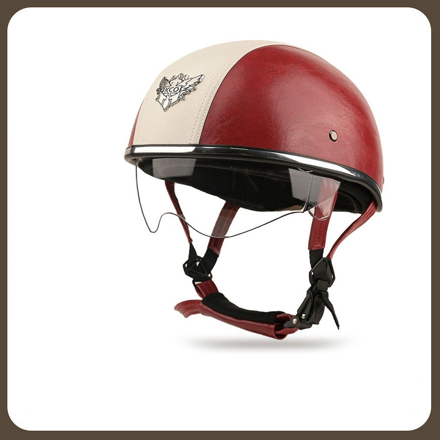 Retro two-tone cruiser motorcycle helmet with goggles-H42