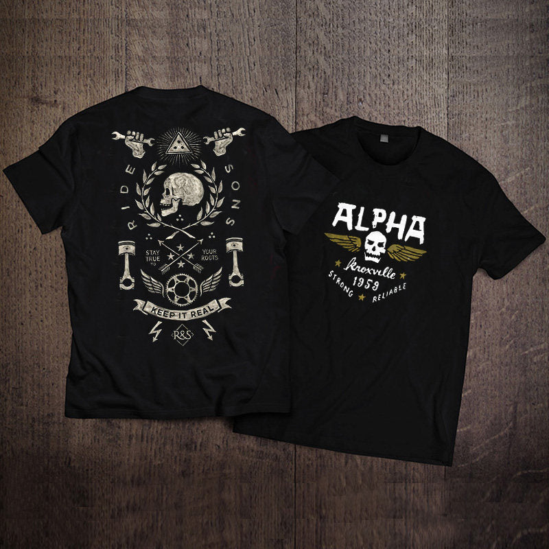 Men’s Vintage Biker Graphic Tee – Heavy Cotton Motorcycle T-Shirt-T01