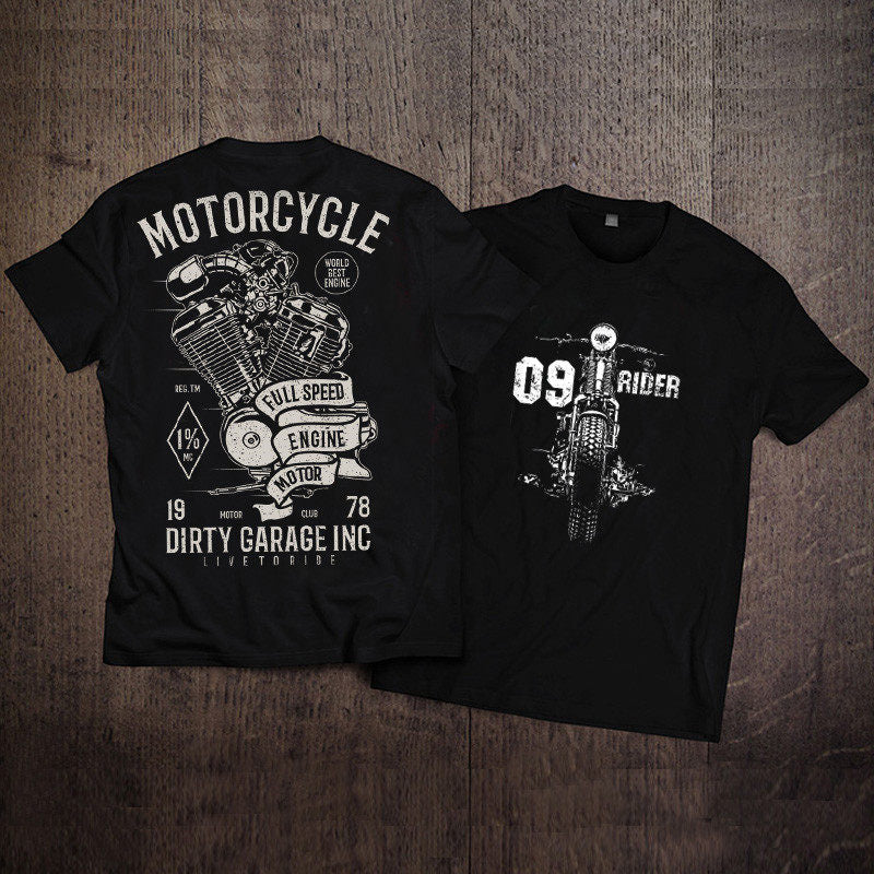 Men’s Vintage Biker Graphic Tee – Heavy Cotton Motorcycle T-Shirt-T01