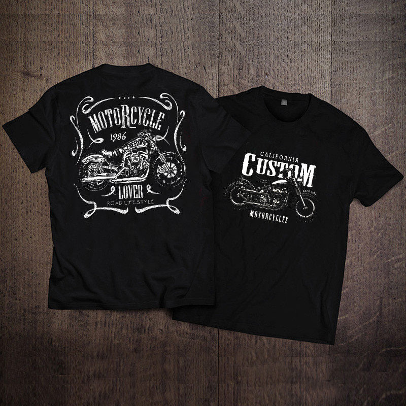 Men’s Vintage Biker Graphic Tee – Heavy Cotton Motorcycle T-Shirt-T01