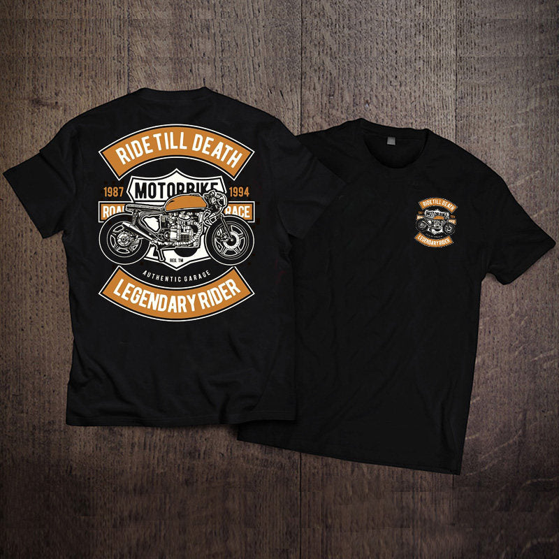 Men’s Vintage Biker Graphic Tee – Heavy Cotton Motorcycle T-Shirt-T01