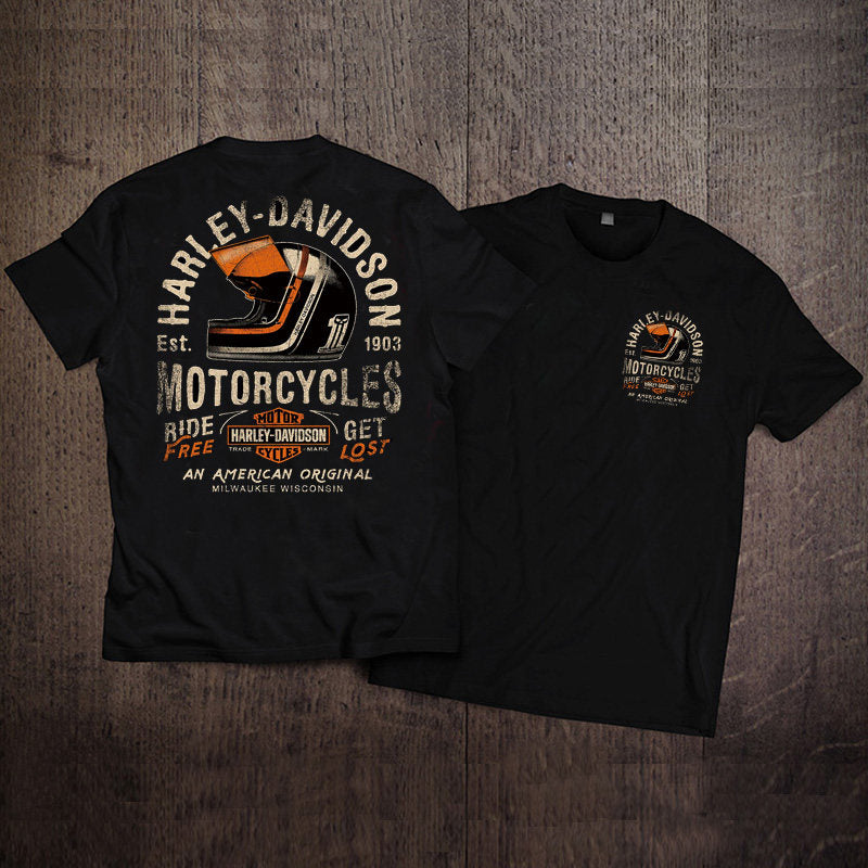 Men’s Vintage Biker Graphic Tee – Heavy Cotton Motorcycle T-Shirt-T01
