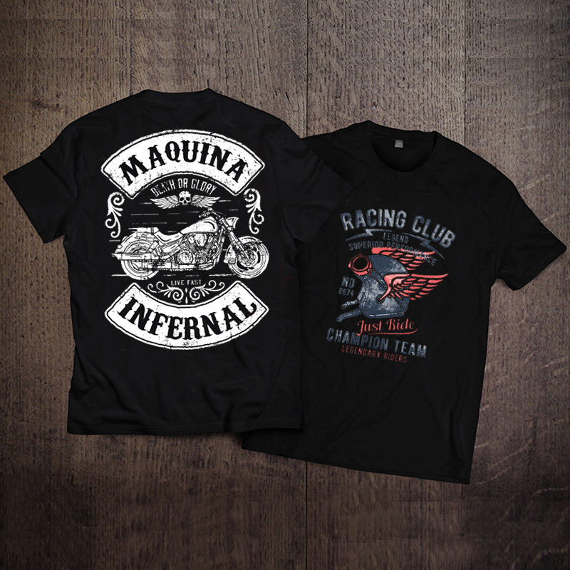 Men’s Vintage Biker Graphic Tee – Heavy Cotton Motorcycle T-Shirt-T01