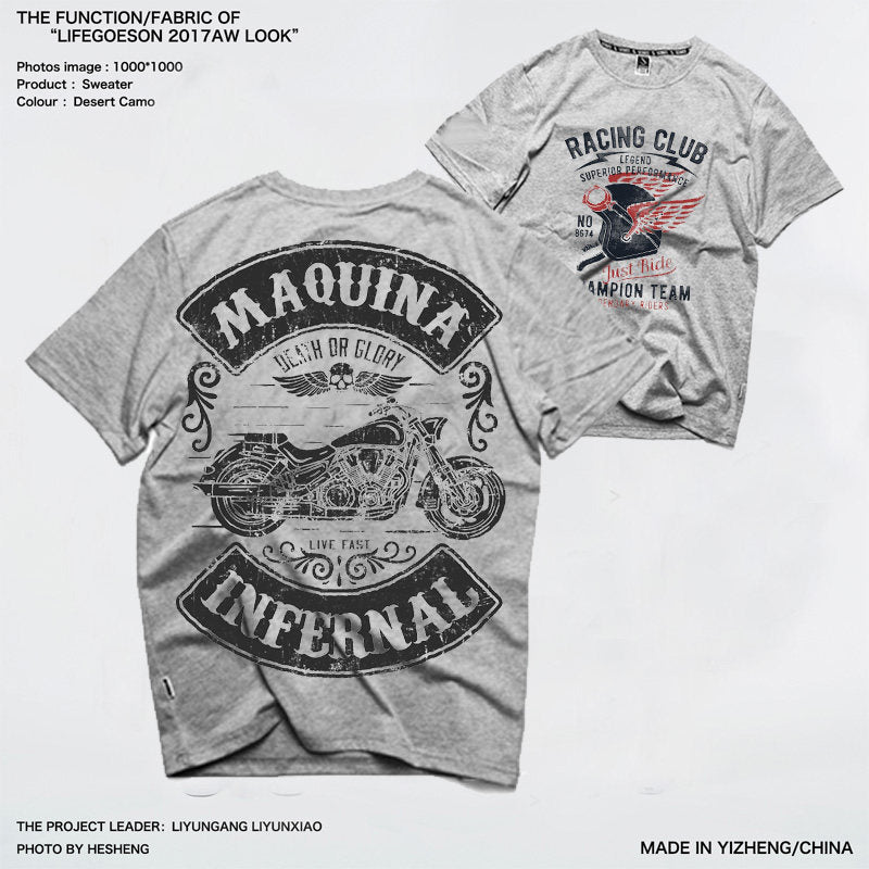 Men’s Vintage Biker Graphic Tee – Heavy Cotton Motorcycle T-Shirt-T01