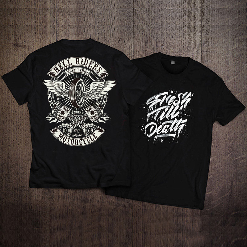 Men’s Vintage Biker Graphic Tee – Heavy Cotton Motorcycle T-Shirt-T01