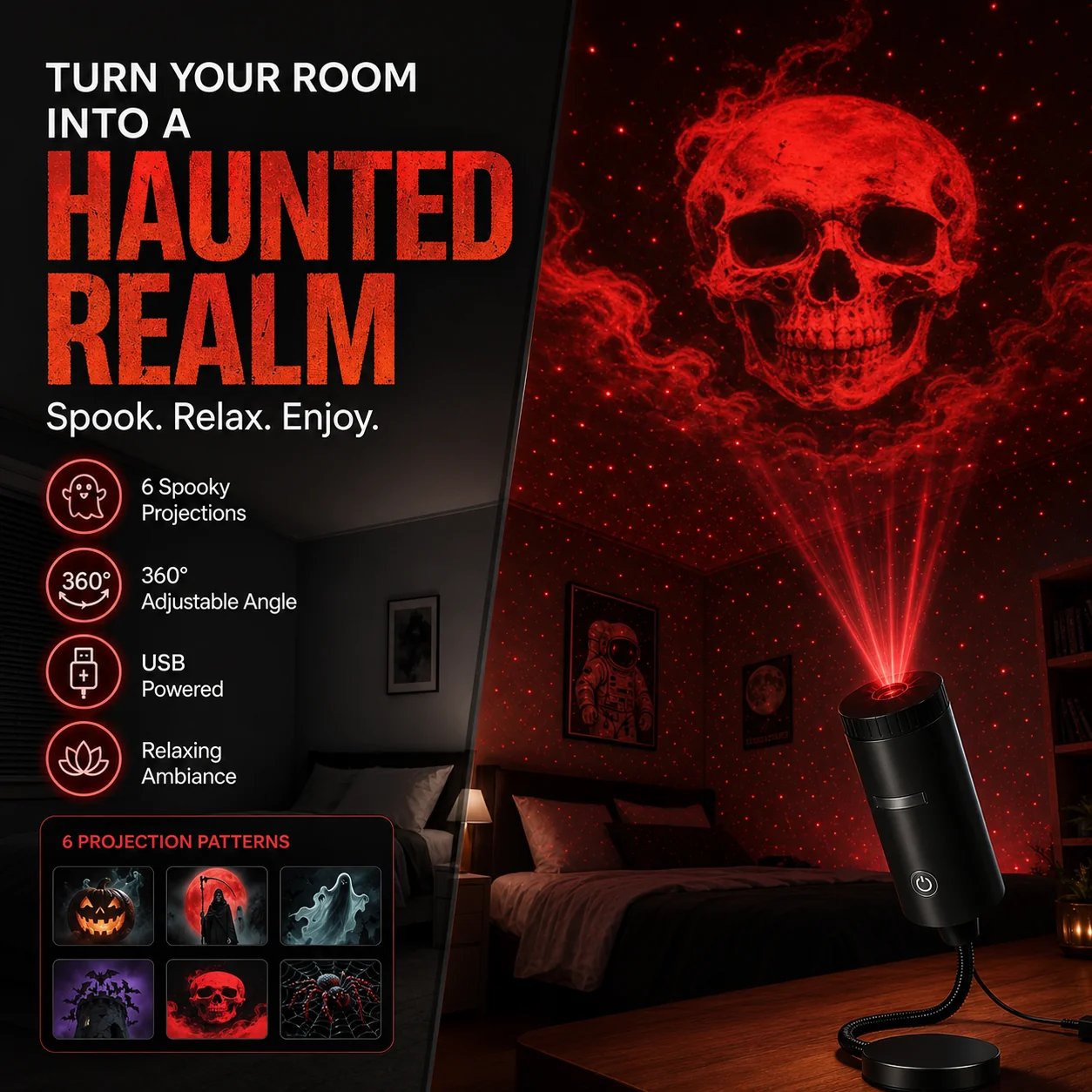 Plug-&-Play HD Christmas Projector – 6 or 10 Festive Scenes