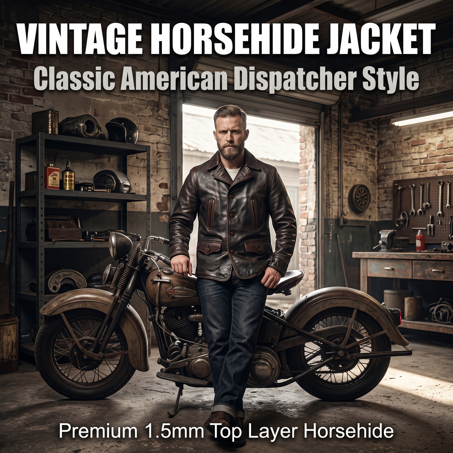American Dispatcher Horsehide Leather Motorcycle Jacket-J21