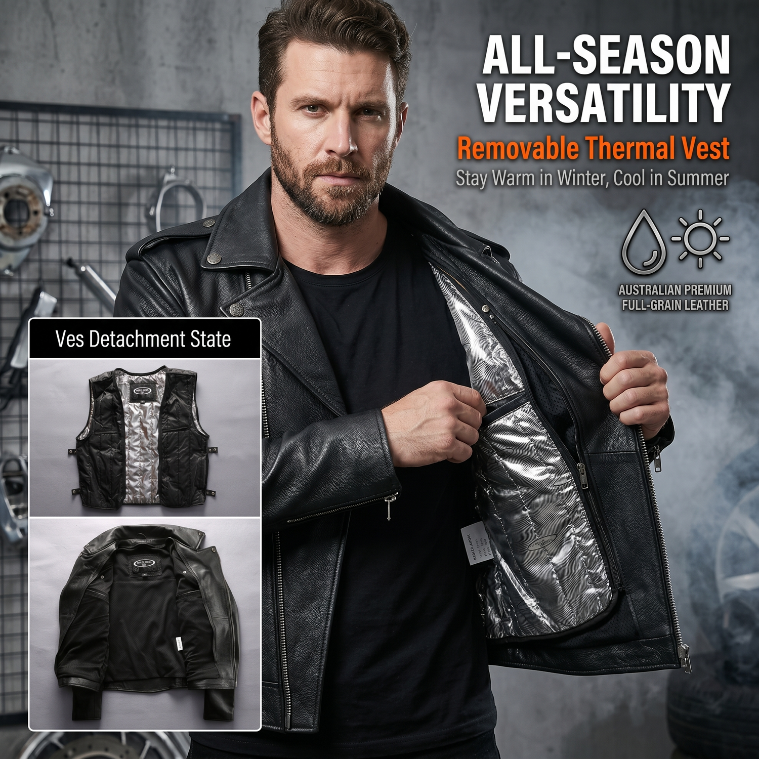 Genuine leather Harley motorcycle riding suit-J40