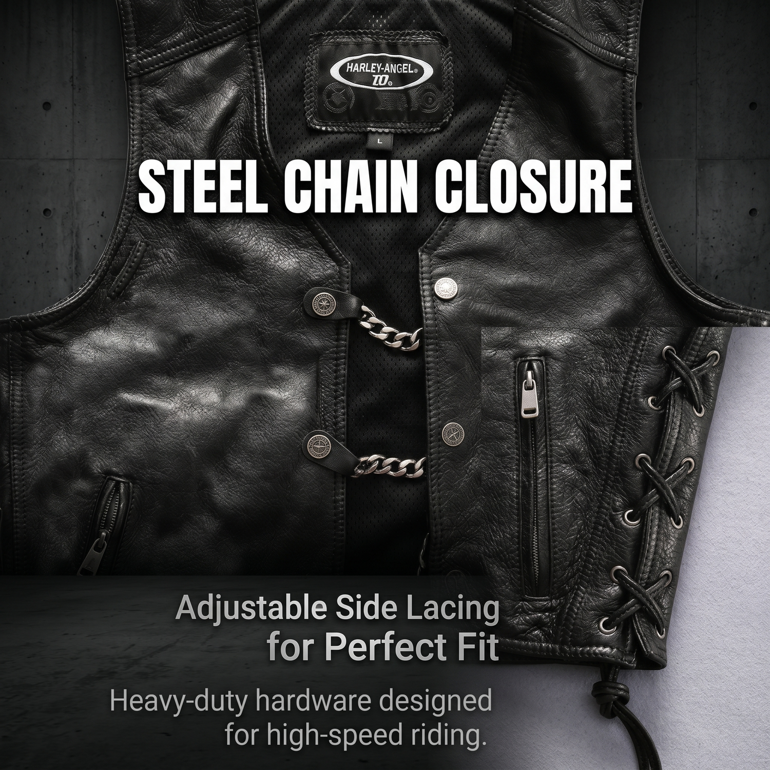 Harley vest steel chain genuine leather vest-J34