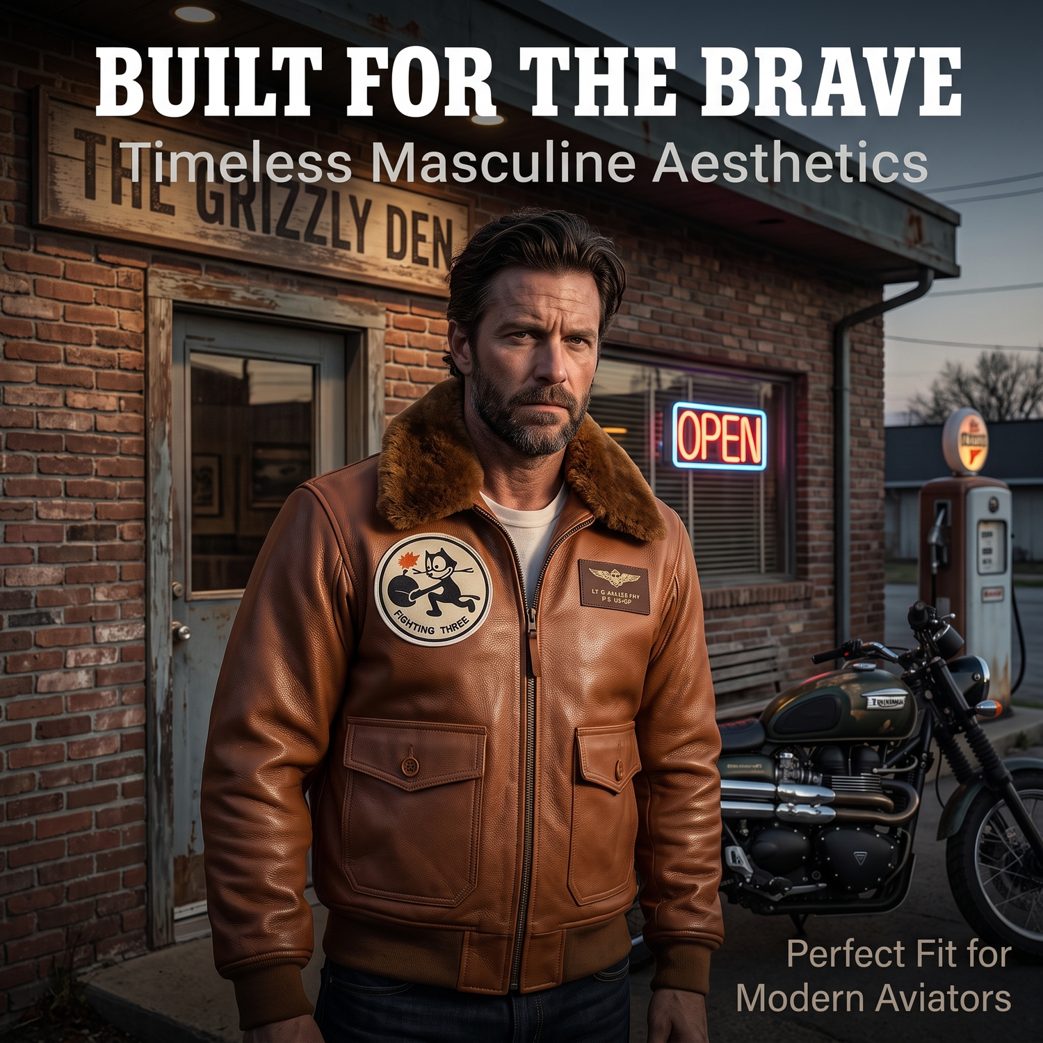 Men's sea and air pilot leather jacket-J03