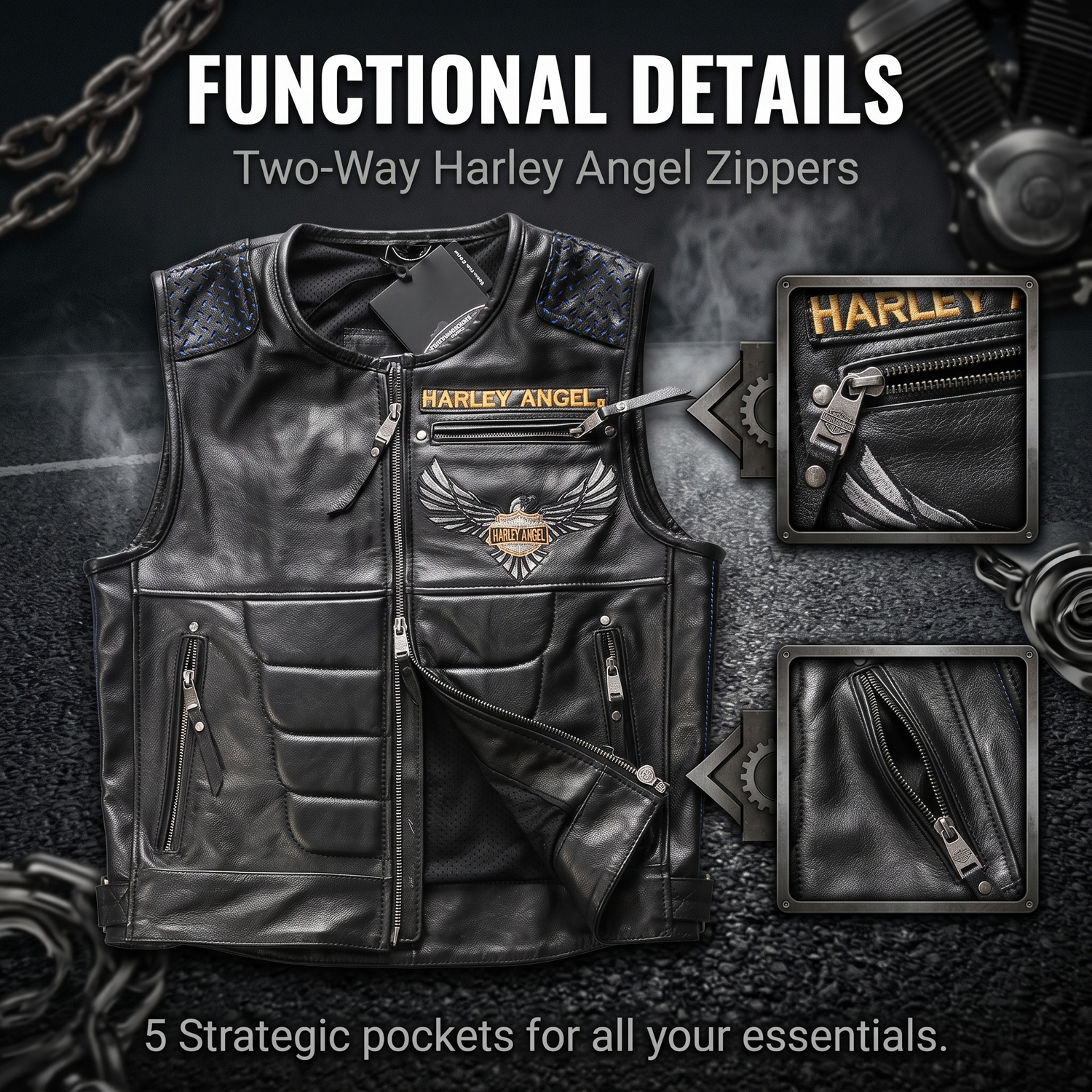 Abs Blocking Harley Summer Rock Leather Vest - J30