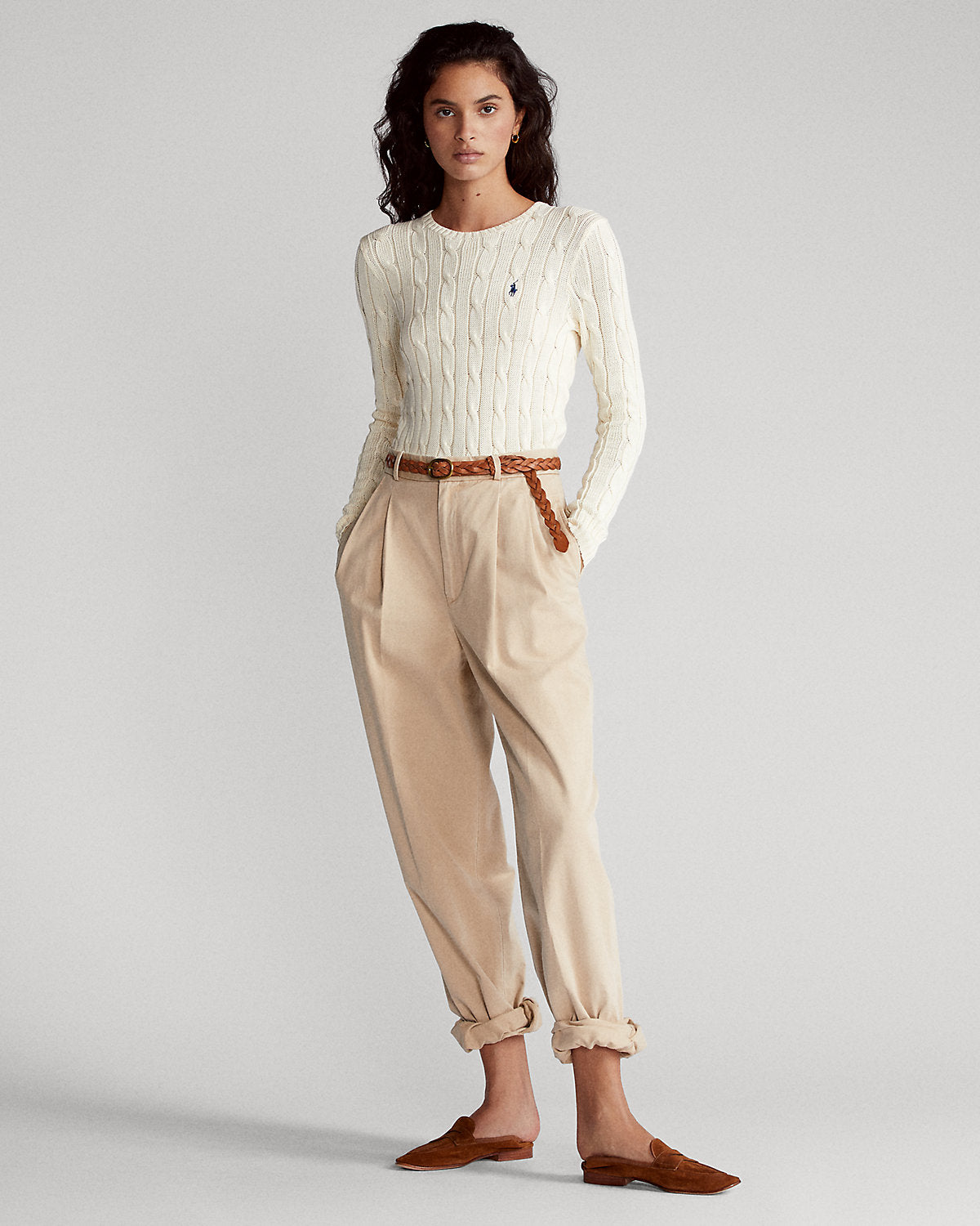 Cable-Knit Cotton Crewneck Sweater