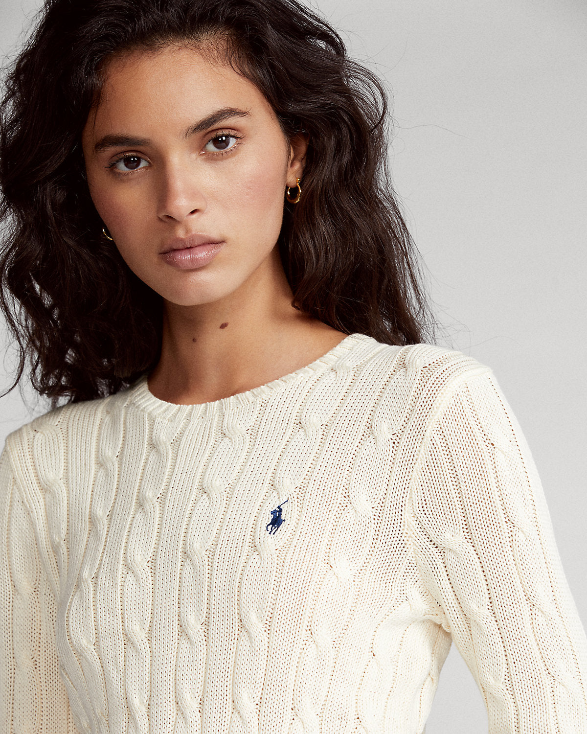 Cable-Knit Cotton Crewneck Sweater