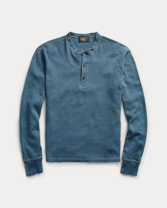 Indigo Jacquard-Knit Henley Shirt