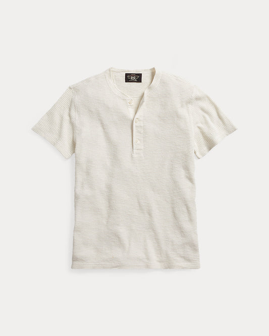 Waffle-Knit Short-Sleeve Henley Shirt
