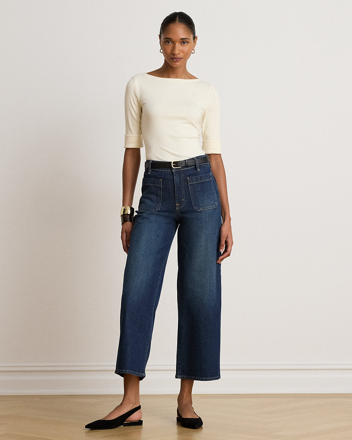Stretch Cotton Boatneck Tee