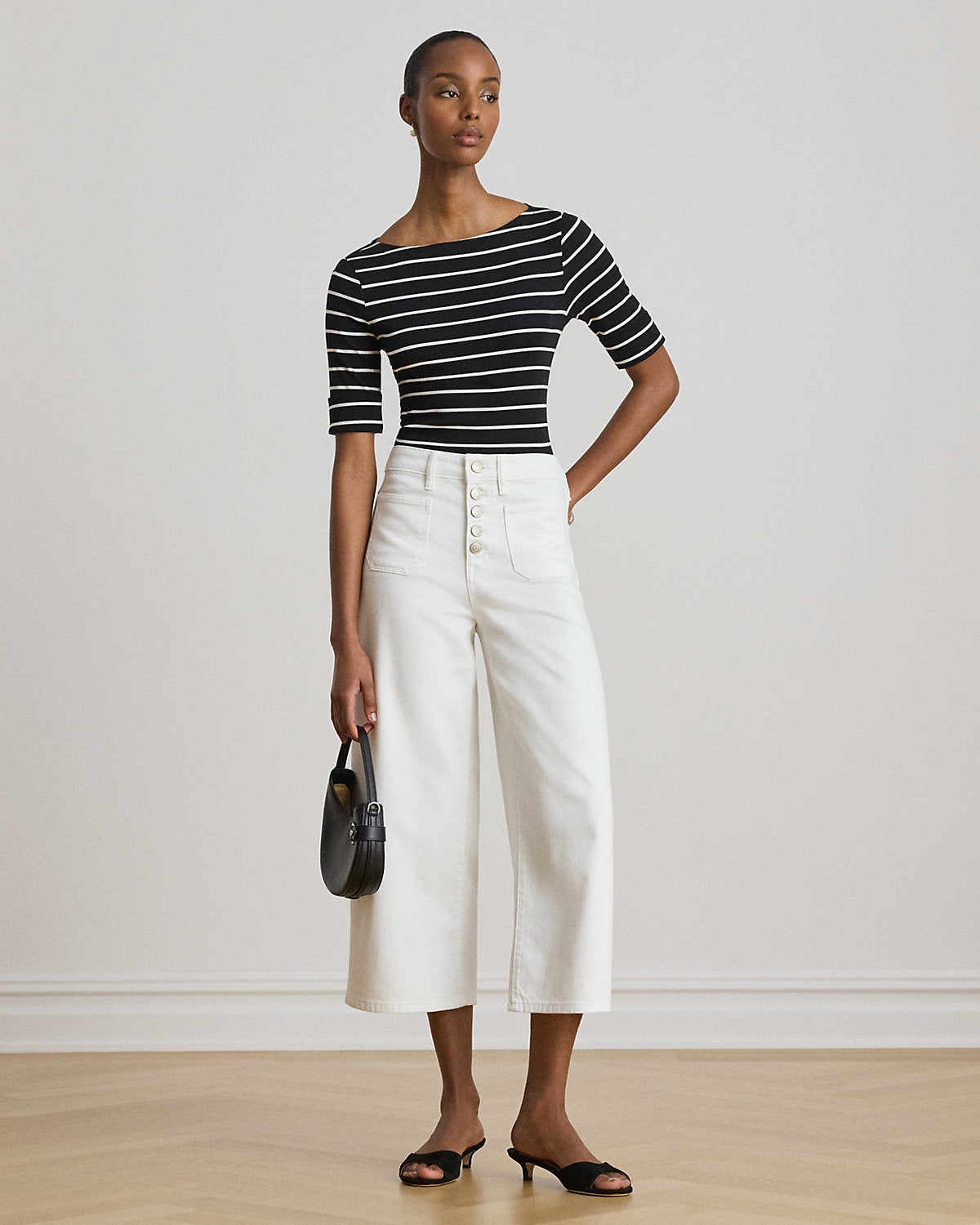 Striped Stretch Cotton Boatneck Tee