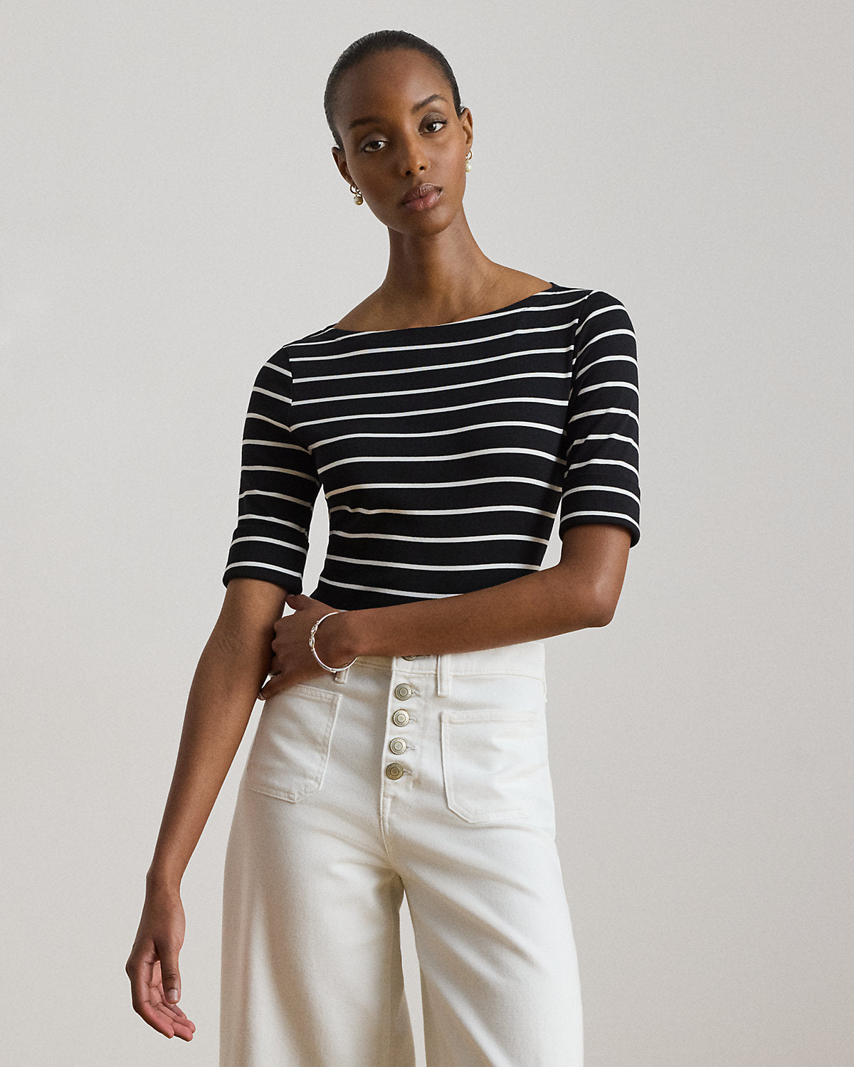 Striped Stretch Cotton Boatneck Tee