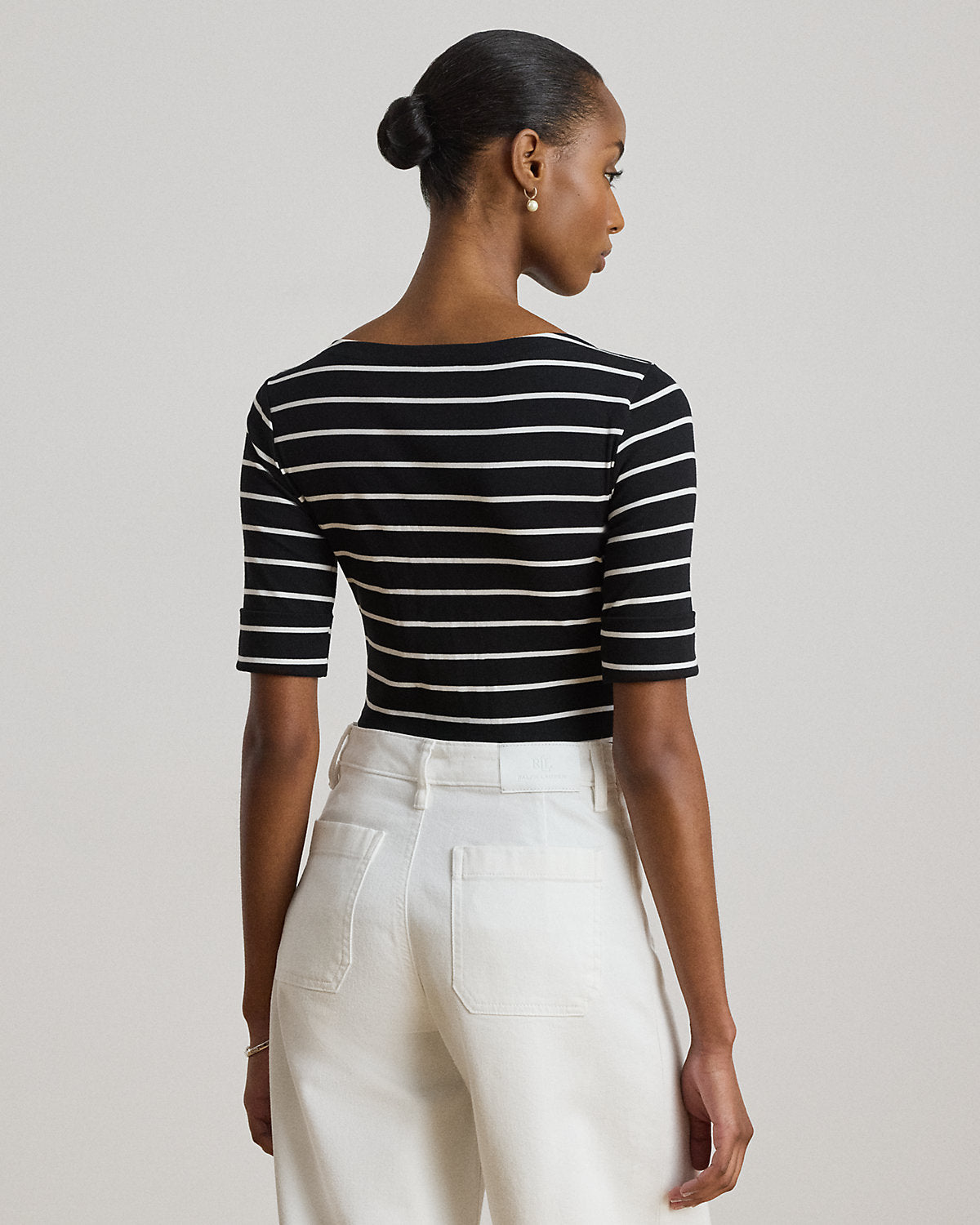 Striped Stretch Cotton Boatneck Tee