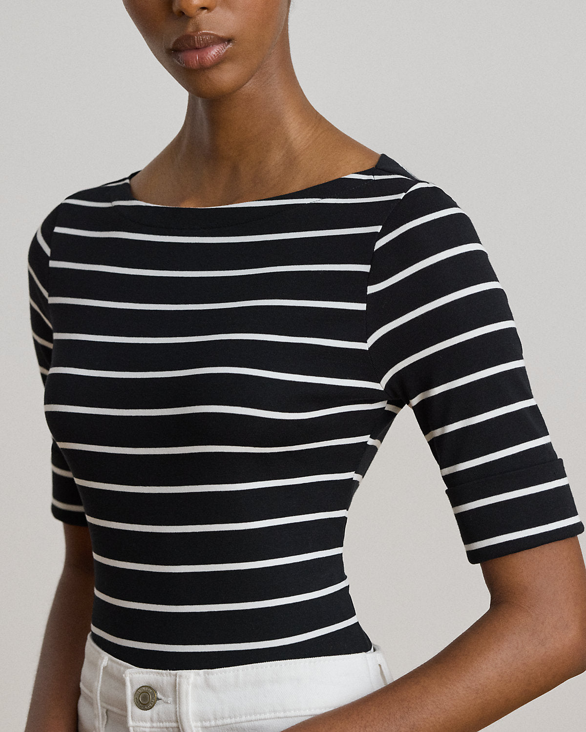 Striped Stretch Cotton Boatneck Tee