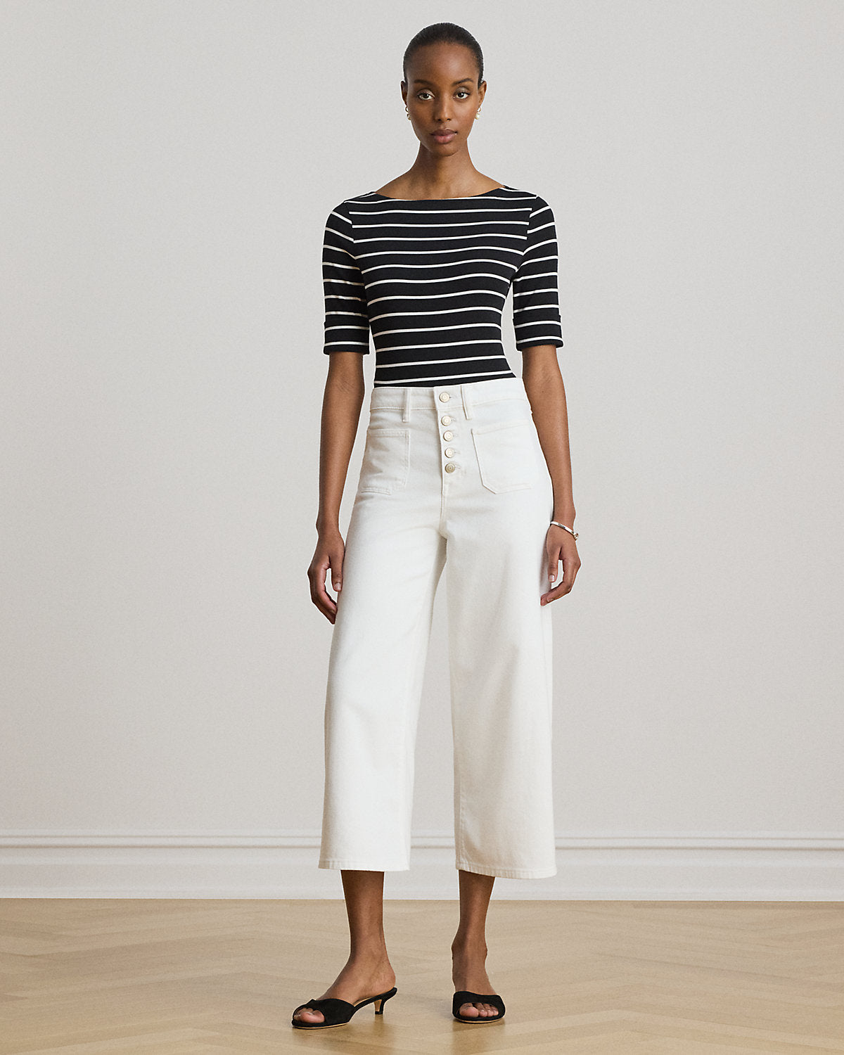 Striped Stretch Cotton Boatneck Tee