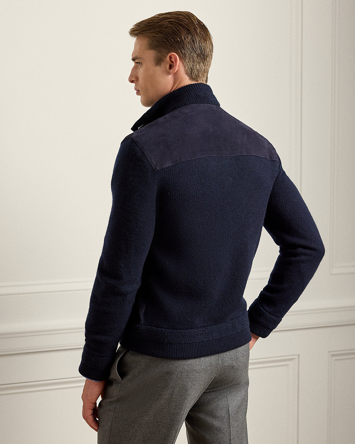 Suede-Front Cashmere Cardigan
