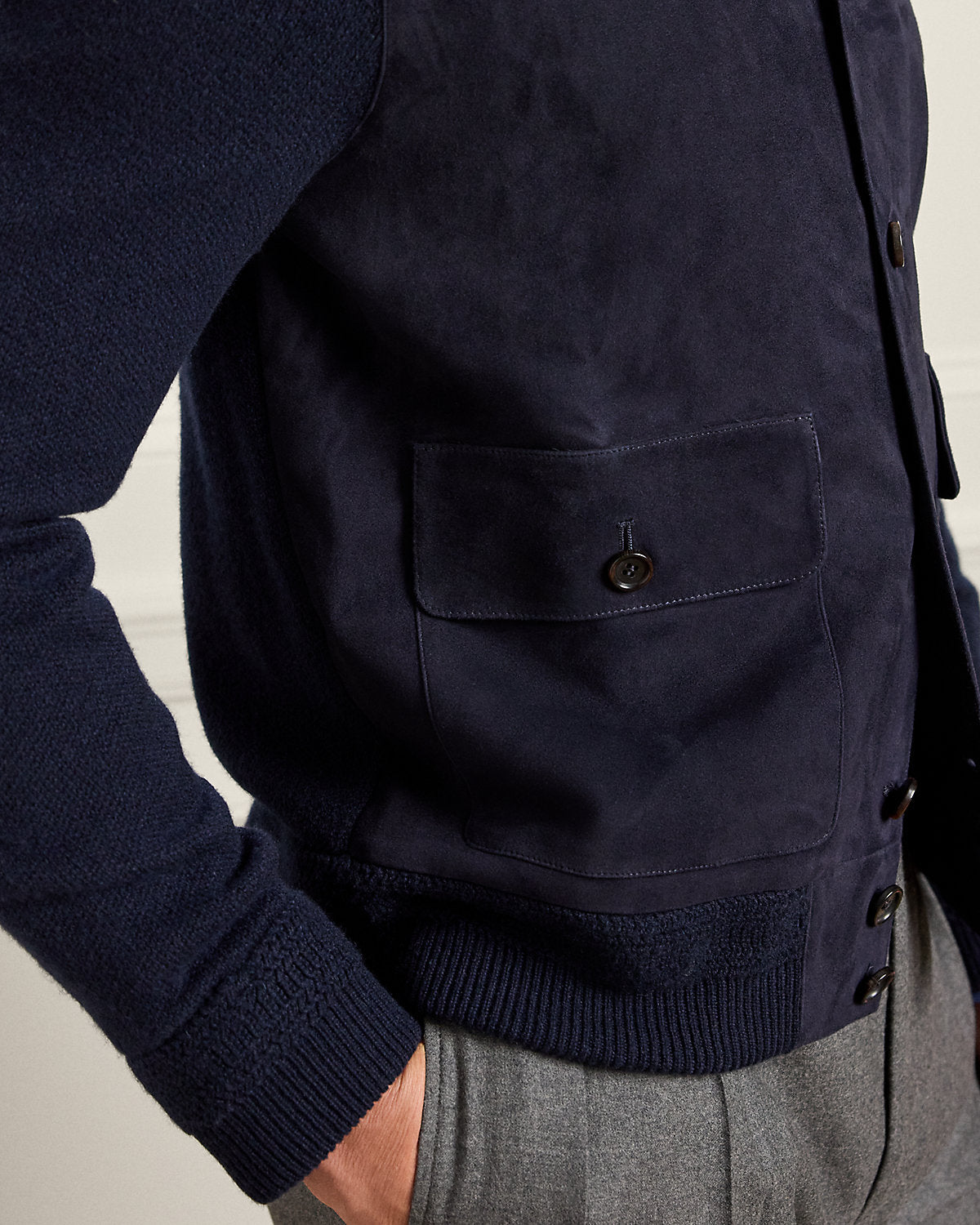 Suede-Front Cashmere Cardigan