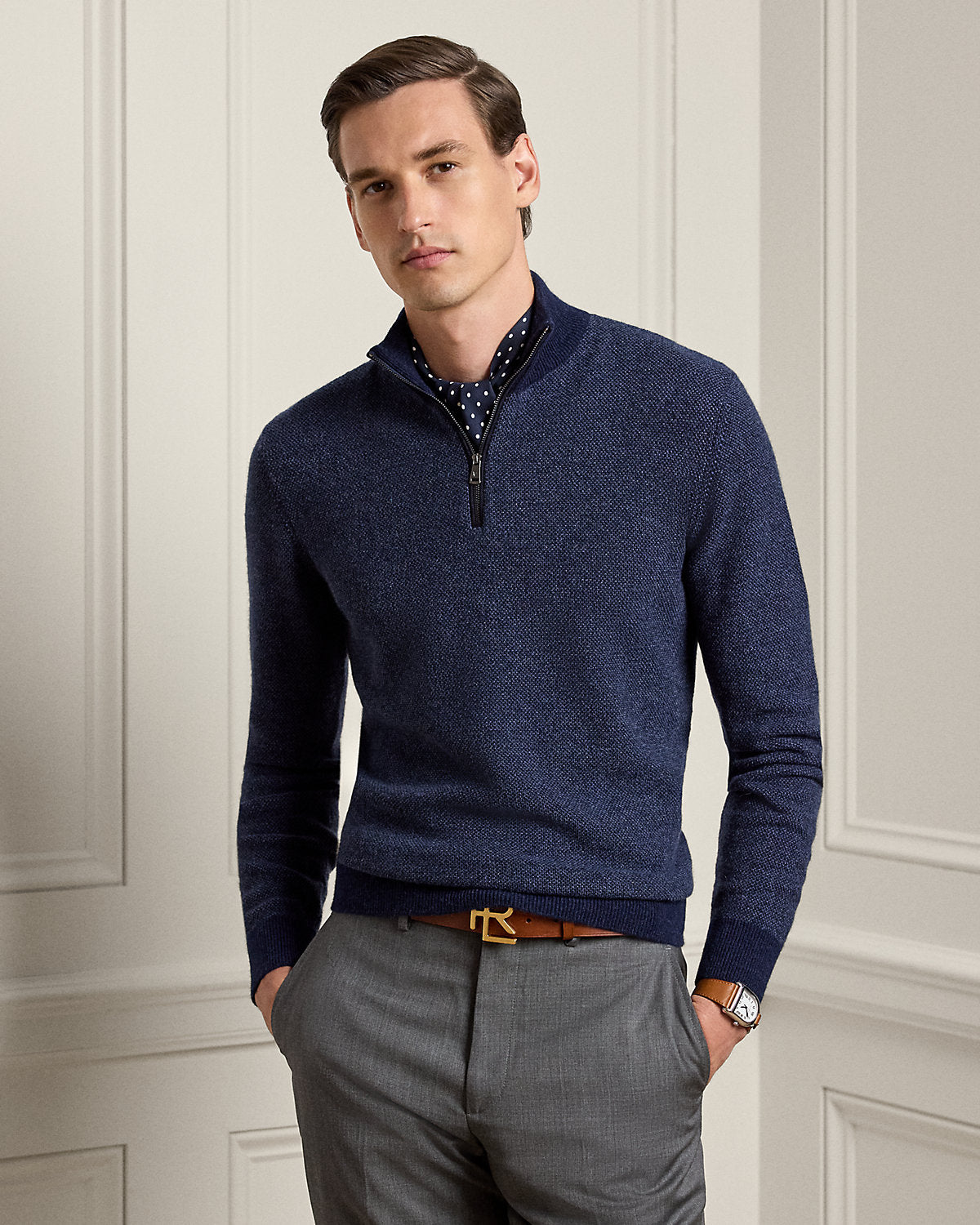 Cashmere Birdseye Quarter-Zip Sweater