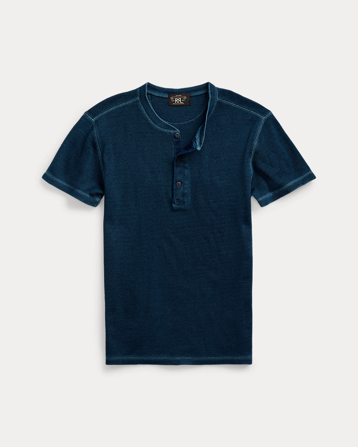 Indigo Waffle-Knit Henley Shirt