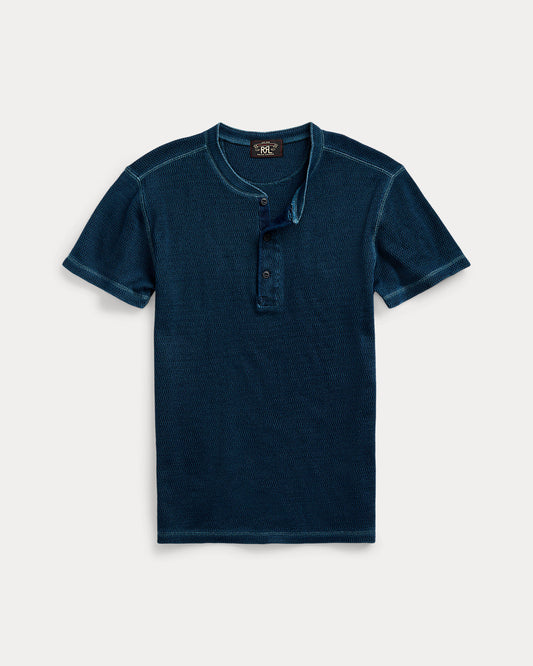 Indigo Waffle-Knit Henley Shirt