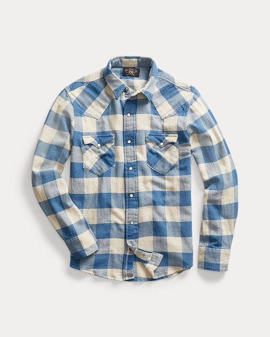 Slim Fit Indigo Plaid Western Shirt
