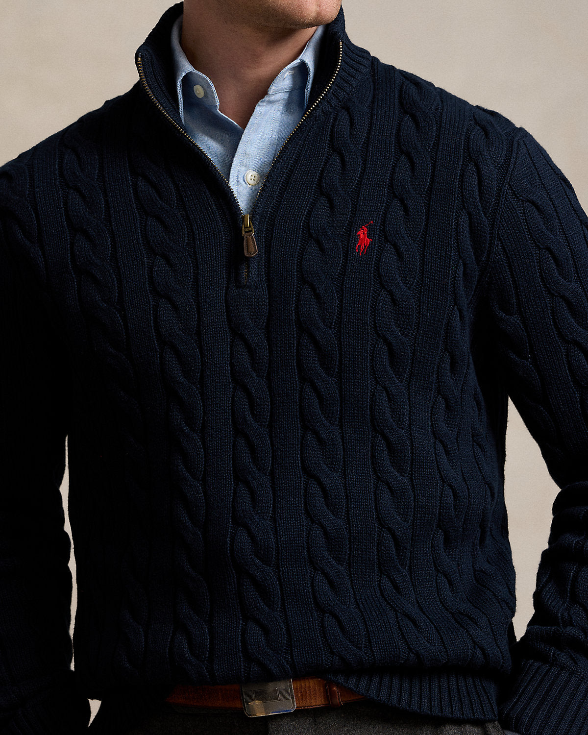 Cable-Knit Cotton Quarter-Zip Sweater