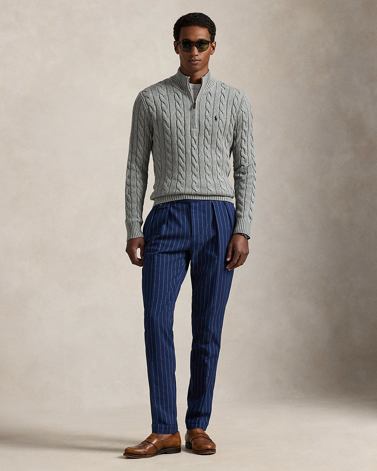 Cable-Knit Cotton Quarter-Zip Sweater
