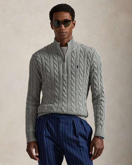 Cable-Knit Cotton Quarter-Zip Sweater