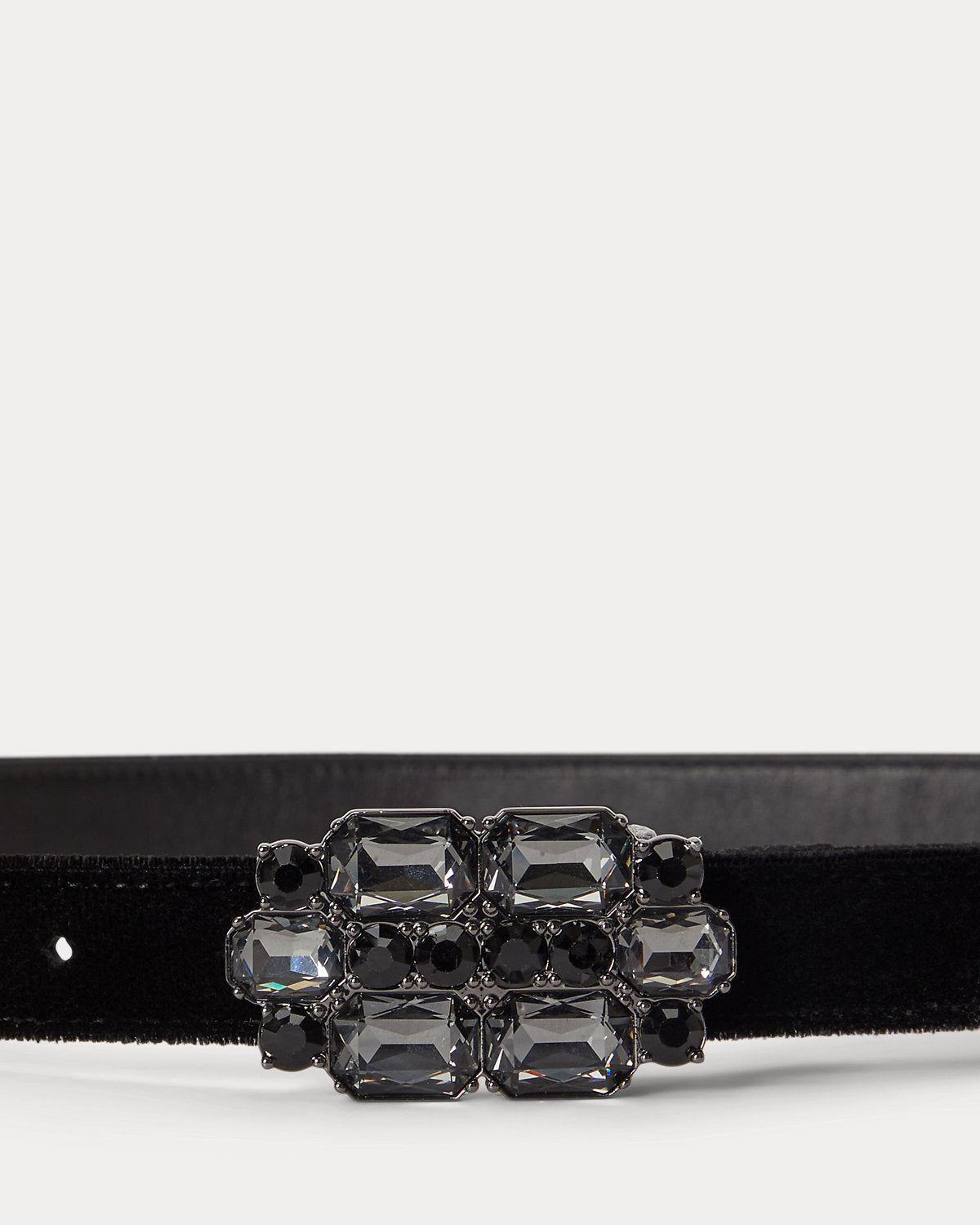 Stone-Buckle Velvet Skinny Belt