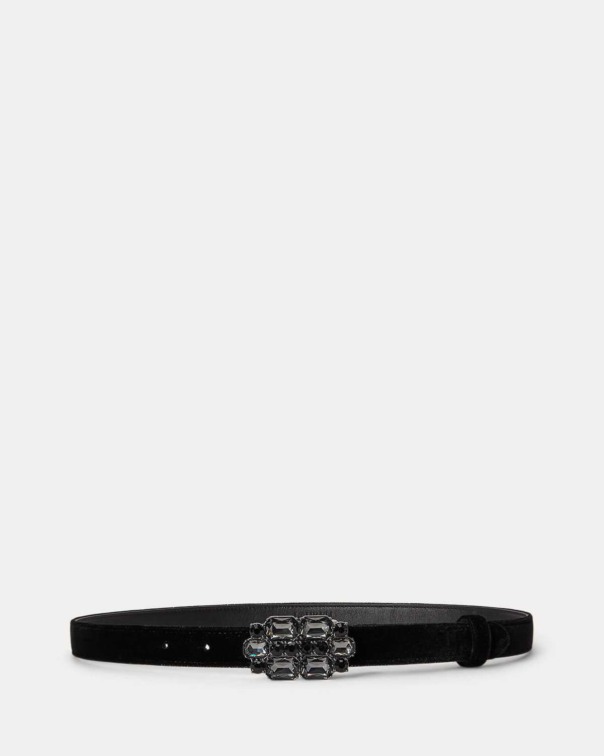 Stone-Buckle Velvet Skinny Belt