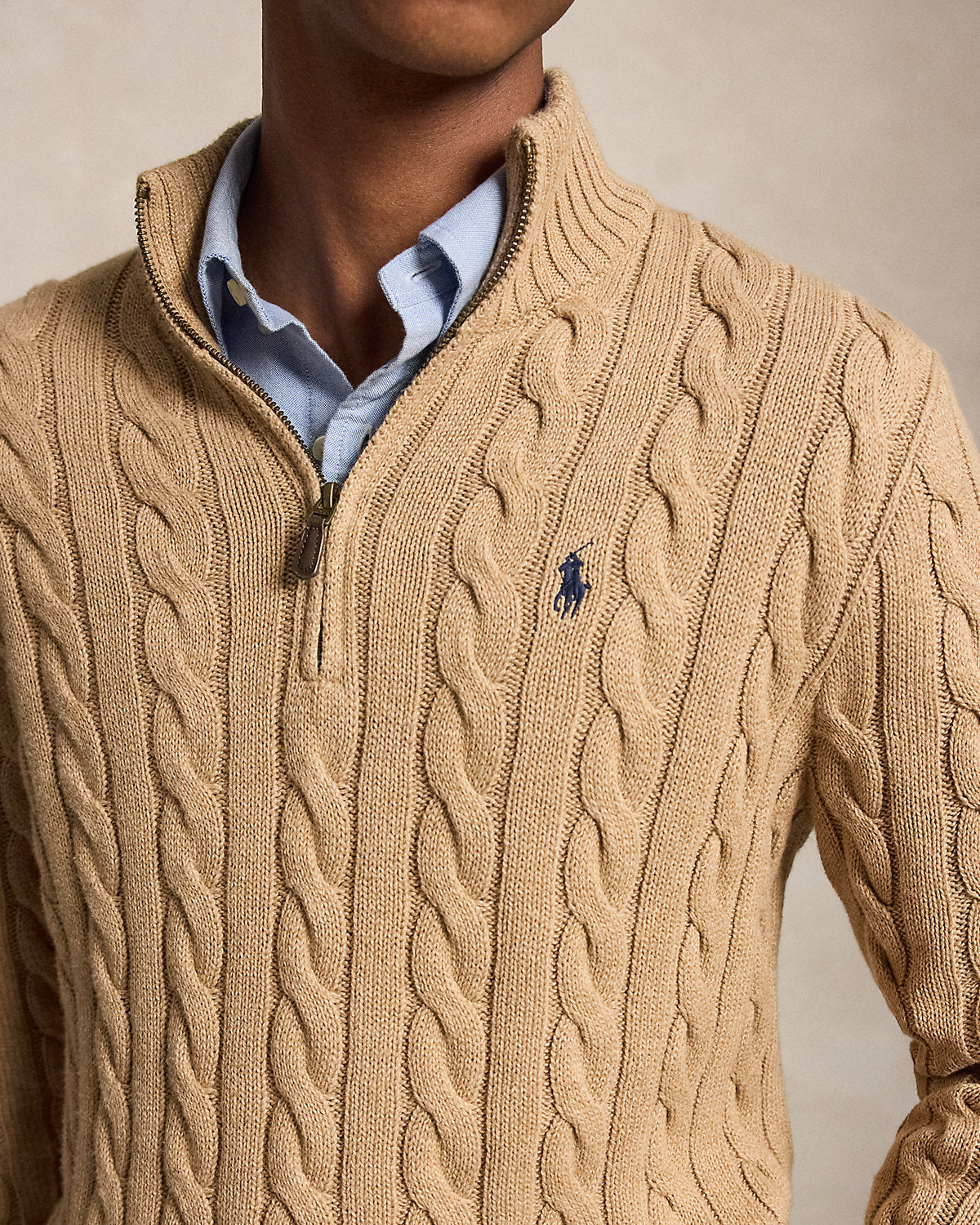 Cable-Knit Cotton Quarter-Zip Sweater