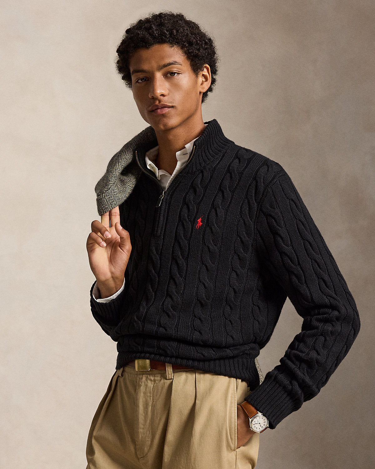 Cable-Knit Cotton Quarter-Zip Sweater