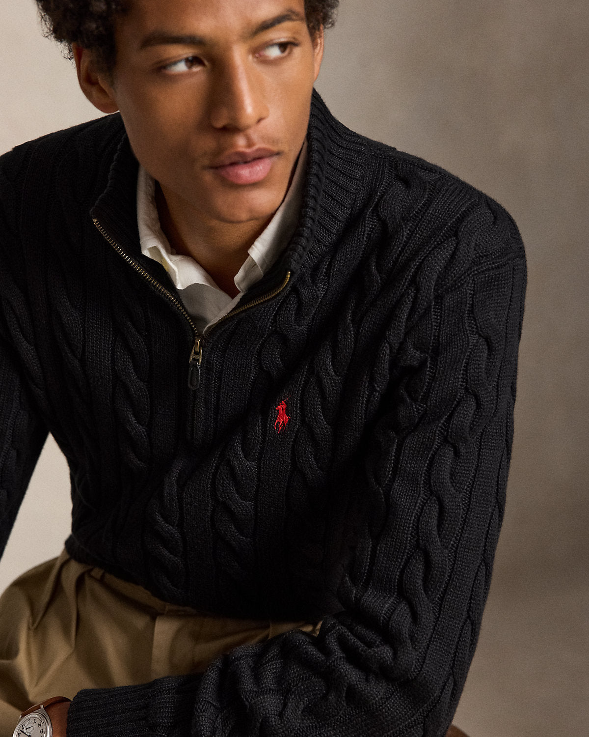 Cable-Knit Cotton Quarter-Zip Sweater