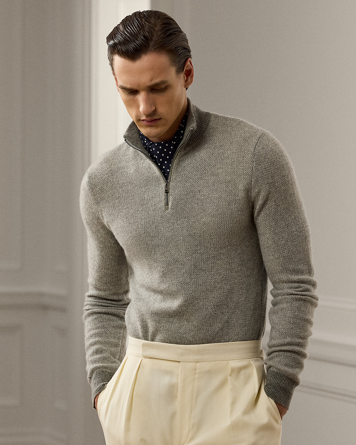 Cashmere Birdseye Quarter-Zip Sweater