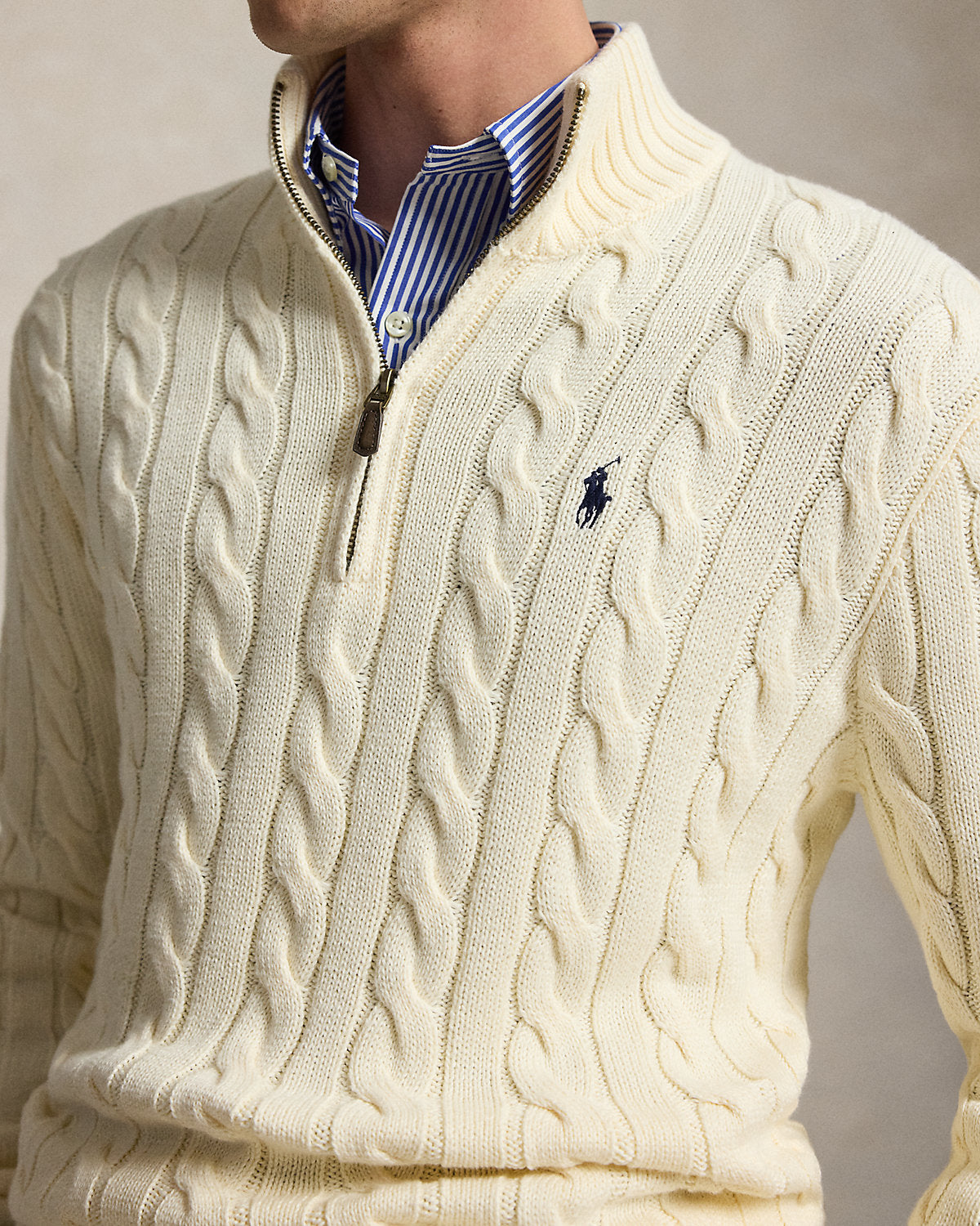 Cable-Knit Cotton Quarter-Zip Sweater