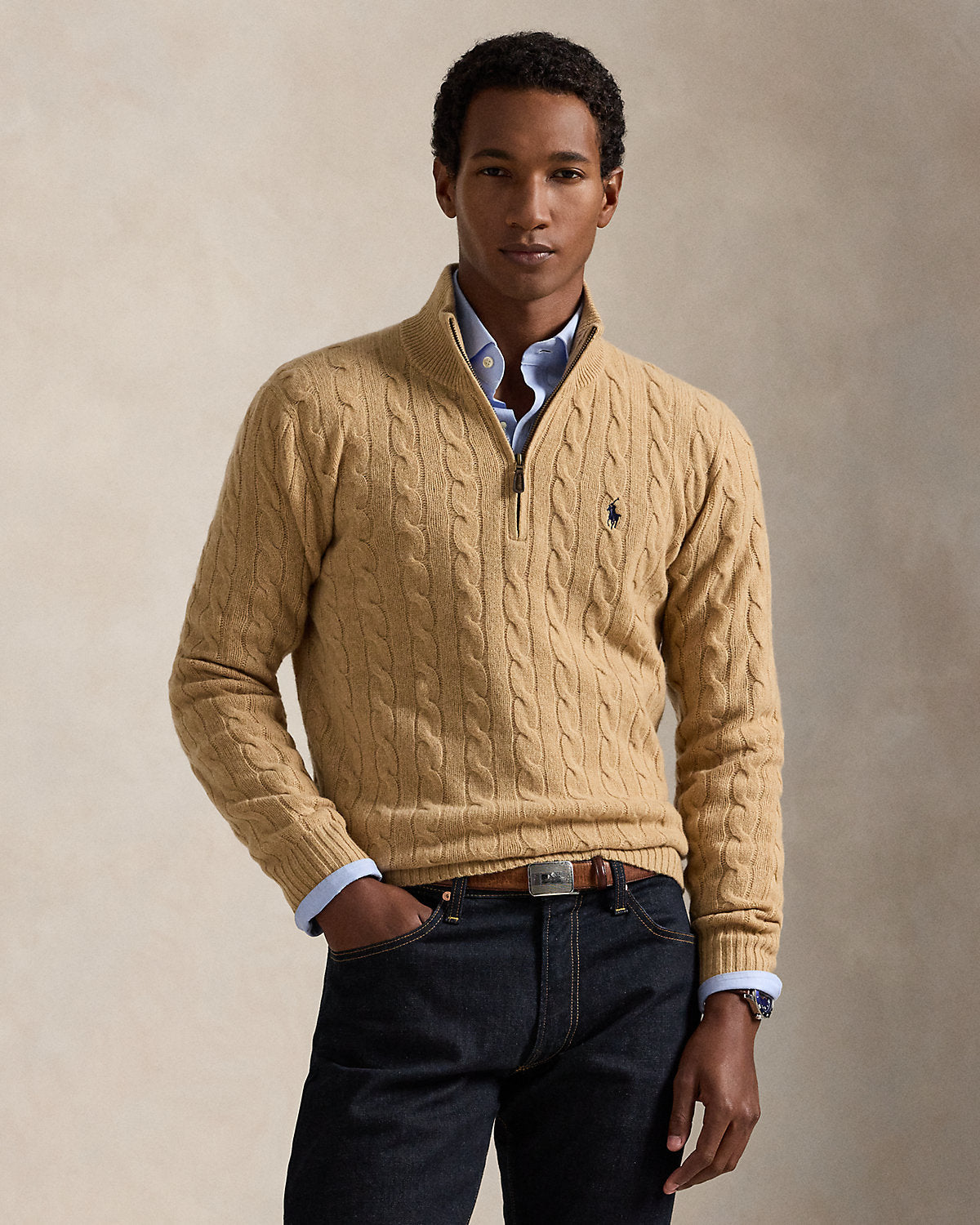 Cable-Knit Quarter-Zip Sweater